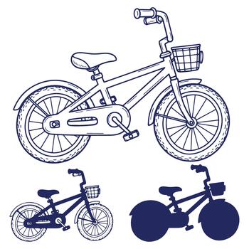 para niños bicicleta diseño ilustración con cesta y diferente representaciones de el mismo bicicleta en formato en un blanco antecedentes vector