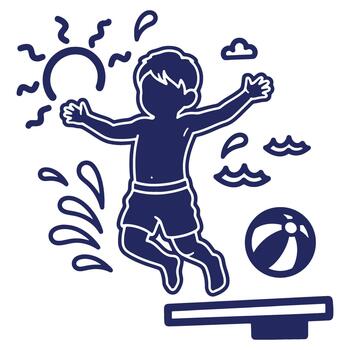 Enthusiastic child leaping into the pool with joy representing summer fun and playful energy in a stylized design vector