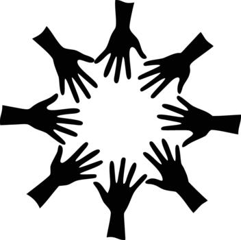 A circle formed by multiple black hands reaching towards the center vector