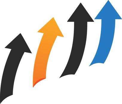 Four colorful curved arrows pointing upwards representing growth and progress vector