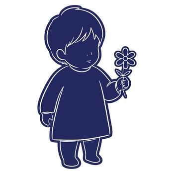 Illustration of a young child holding a flower with simple lines and a solid color background graphic resource design vector
