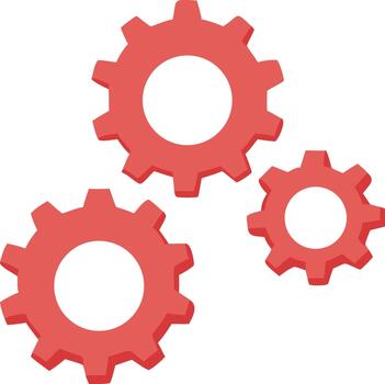 Three interlocking red gears representing mechanics engineering and industrial systems vector