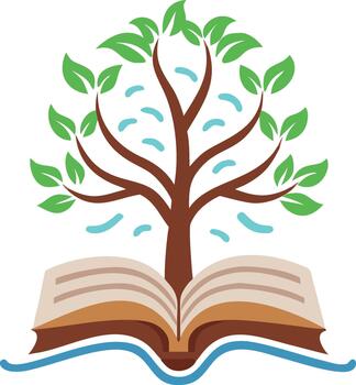 A tree growing from an open book with flowing water below vector