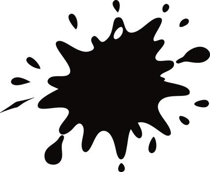 Black ink splash with irregular shapes and scattered droplets minimalist design vector
