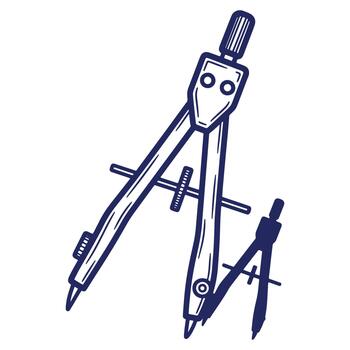 Drawn Compasses Tool for Geometry and Drafting with Precision Measuring Capabilities on a White Background Illustration vector