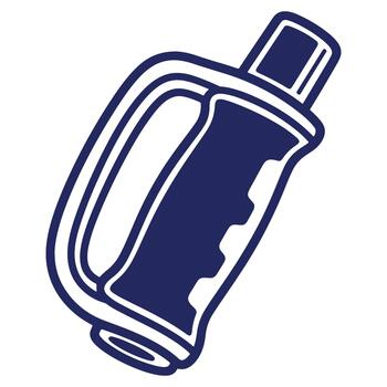 Stylized Illustration of an Insulated Beverage Container with a Handle Design in Navy Blue and White isolated on a clean background vector