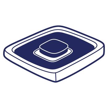 isométrica aislado icono presentación un electrónico empujar botón diseño y blanco contornos en un Armada azul antecedentes para moderno interfaces vector