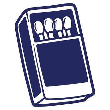 Stylized matchbox illustration with classic design and four visible matches against a white background creating a simple fire starter graphic vector
