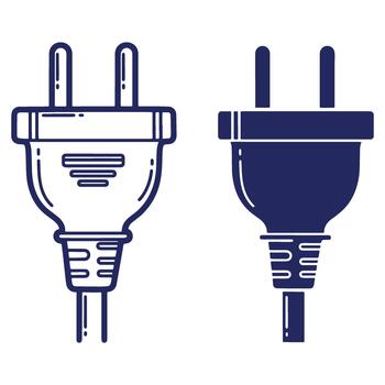 Two Electrical Plugs Illustration Depicting Energy Connection and Power Source with Different Design Styles in Contrasting Lines vector