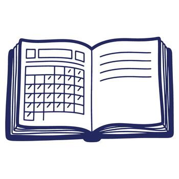Open diary with calendar and notes offering daily organization and time management for optimal productivity and task management vector