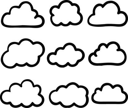 Simple hand drawn style cloud illustrations arranged in a grid pattern vector