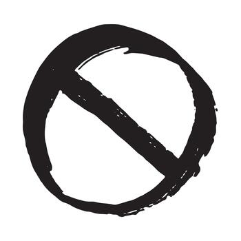 Hand drawn prohibition sign No entry symbol Black circle with cross line clipart in doodle style Ban Restriction Forbidden stop Single element for print, web, design forbidden warning vector