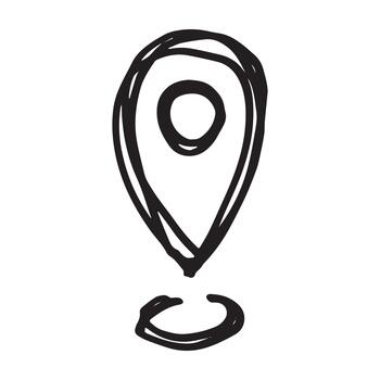 mano dibujado mapa alfiler mapa marcador puntero firmar GPS y cartografía herramientas ubicación alfiler símbolo determinar con precisión clipart en garabatear estilo soltero elemento para web, diseño ubicación destino vector