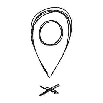 ubicación viaje mano dibujado mapa alfiler mapa marcador puntero firmar GPS y cartografía herramientas ubicación alfiler símbolo determinar con precisión clipart en garabatear estilo soltero elemento para web, diseño vector