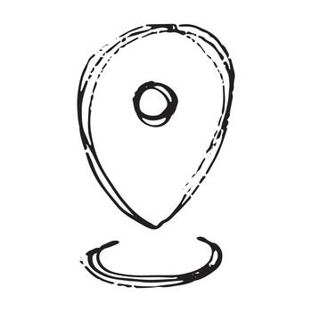 ubicación herramienta mano dibujado mapa alfiler mapa marcador puntero firmar GPS y cartografía herramientas ubicación alfiler símbolo determinar con precisión clipart en garabatear estilo soltero elemento para web, diseño vector