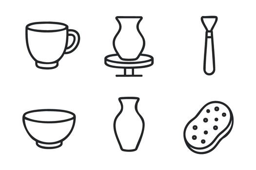 Pottery tools and ceramics in a creative workspace setting vector