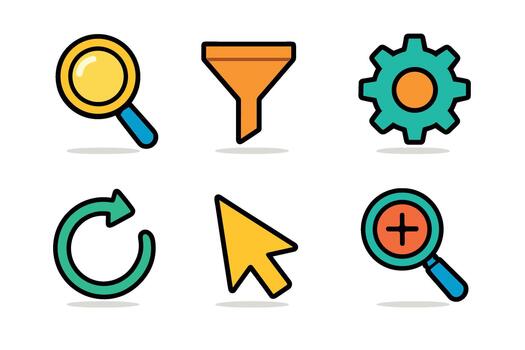Icons for search, filter, settings, refresh, cursor, zoom vector