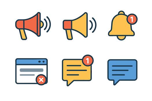 Notification icons for alerts and messages in digital communication vector