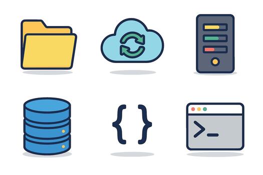 Data management icons for cloud storage and server systems vector