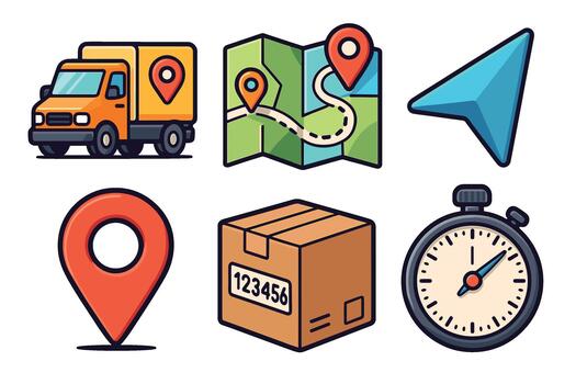 Delivery logistics with map route and navigation elements for planning vector