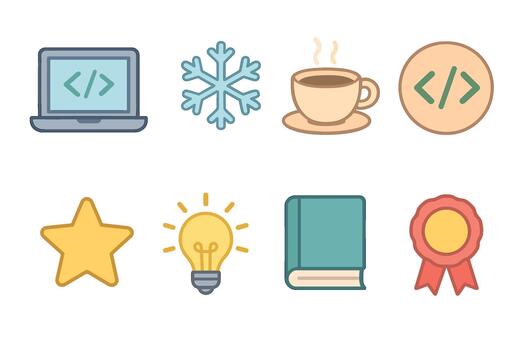 creativo íconos representando codificación, invierno, y aprendizaje conceptos vector