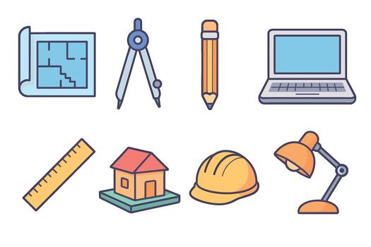 Tools and items for architectural design and construction projects vector