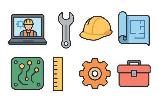 construcción y Ingenieria herramientas para proyecto diseño y planificación vector