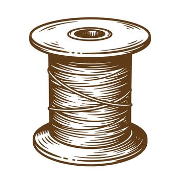 Intricate sketch of a wooden thread spool in brown color isolated on white background vector