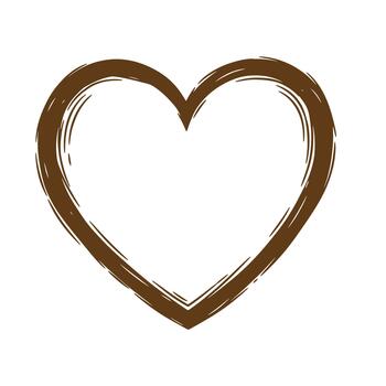 Hand drawn brown heart illustration with a rustic sketch style on a white background. vector