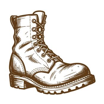 Hand drawn illustration of a rugged leather boot in a sketch style on white background vector