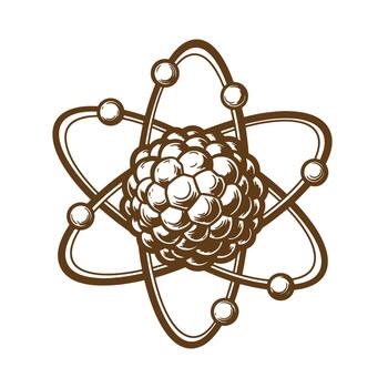 Atomic structure representation with electrons orbiting a detailed nucleus sketch concept design vector