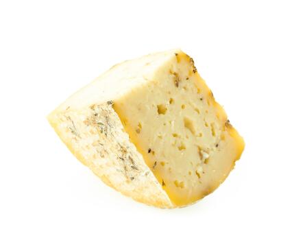 Unique wedge of cheese with distinct texture and flavor on a plain background photo