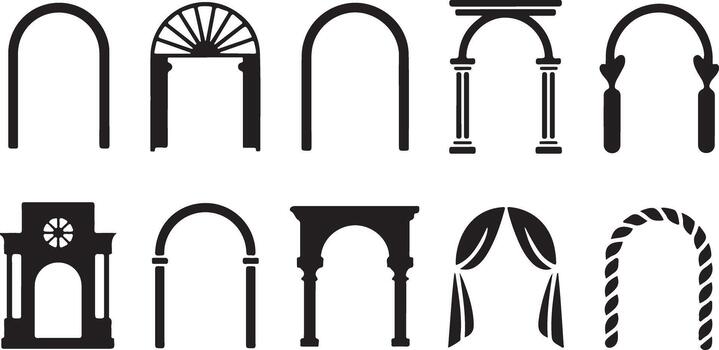 Archway Collection Architectural Element Arches Passage Frames Icon Set vector