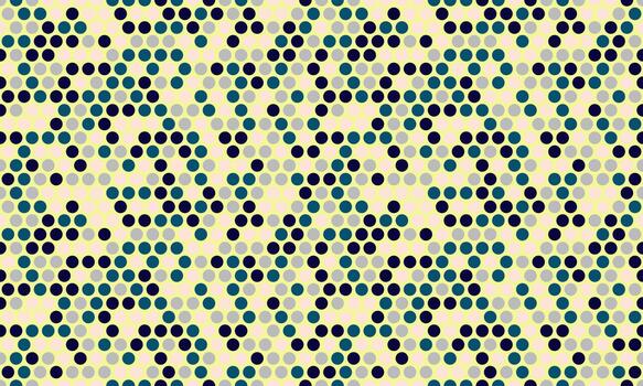 Abstract geometric pattern of teal, gray, and black circles on a pale yellow background. Perfect for textile designs, website backgrounds, or modern branding. vector