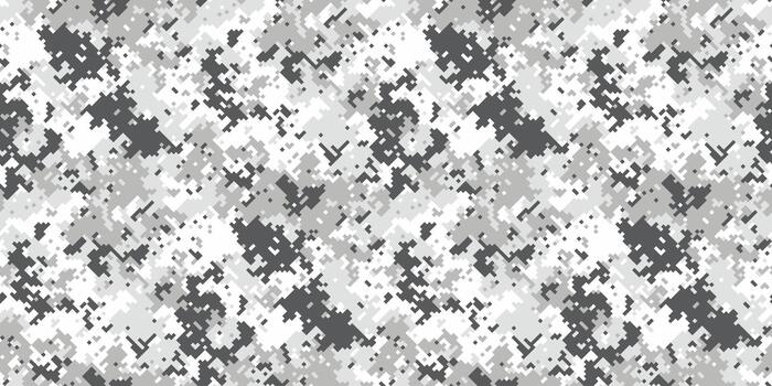 Abstract grayscale digital camouflage pattern. Seamless texture ideal for backgrounds, fashion, military or tech designs. Modern, pixelated style evokes concealment, strategy, and innovation. vector
