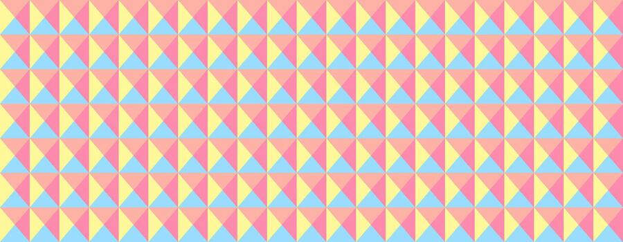 Vibrant pastel geometric pattern. Repeating triangles in pink, yellow, and blue create a playful, modern design ideal for backgrounds, textiles, or website design. vector