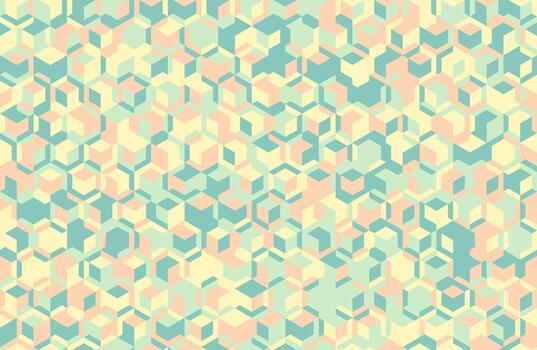 Abstract pastel geometric pattern. Seamless design of interlocking cubes in soft peach, mint, and cream. Ideal for backgrounds, textiles, and website design. vector