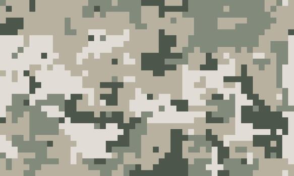 Abstract pixelated camouflage pattern in muted greens and beige tones. Ideal for backgrounds, textile designs, or militarythemed projects. Conveys themes of concealment, strategy, and modern design. vector