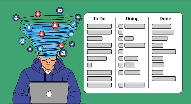 abrumado tarea lista gerente digital sobrecargar y carga de trabajo caos con un visual proyecto tablero vector