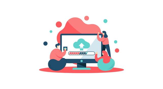 Cloud Upload Collaboration Teamwork for Digital File Transfer and Data Sharing vector