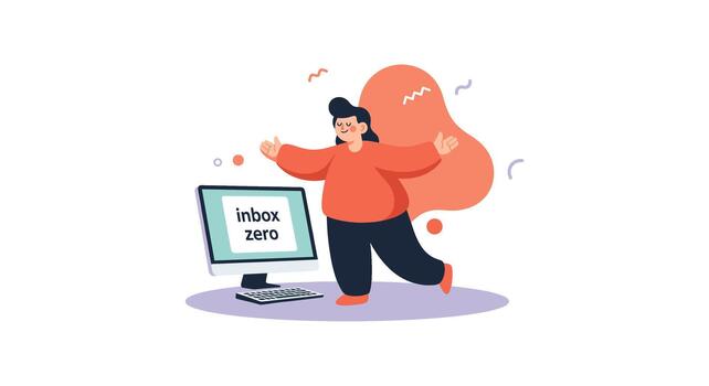 Achieving Inbox Zero A happy person celebrates email organization and productivity, symbolizing digital well-being and efficient task management in a modern flat design vector