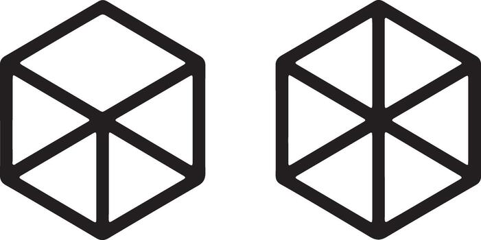 Two geometric cube outlines with intersecting lines vector