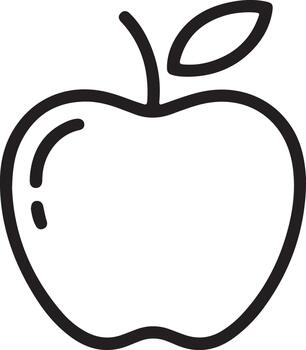 Simple outline drawing of a fresh apple with a stem and leaf vector