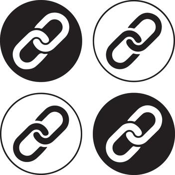 Four linked chain icons in transparent and white circles vector