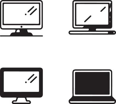 Collection of stylized computer and monitor icons in transparent and white vector