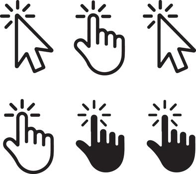 Collection of cursor and hand pointer icons for clicking and selection vector
