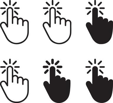Set of six hand cursor icons for clicking and selection vector