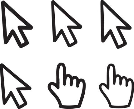 Hand drawn computer mouse cursors and pointer icons vector