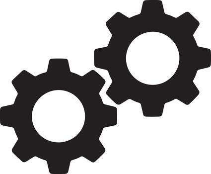 Two interlocking transparent gears in a simple icon style vector