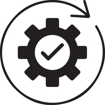 Gear with checkmark and circular arrow icon vector